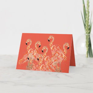 Folded Note Card : Flamingos