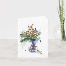 Folded Note Card of original watercolor of berries