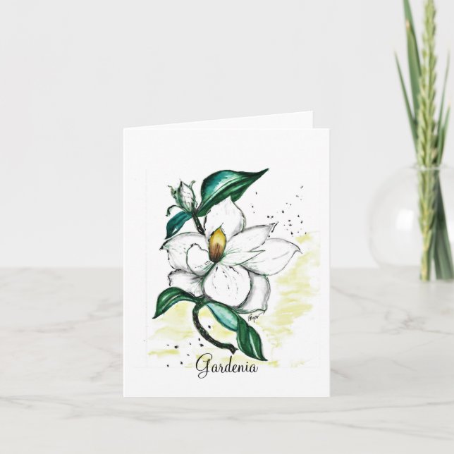 Folded note card-original watercolor of gardenia card (Front)