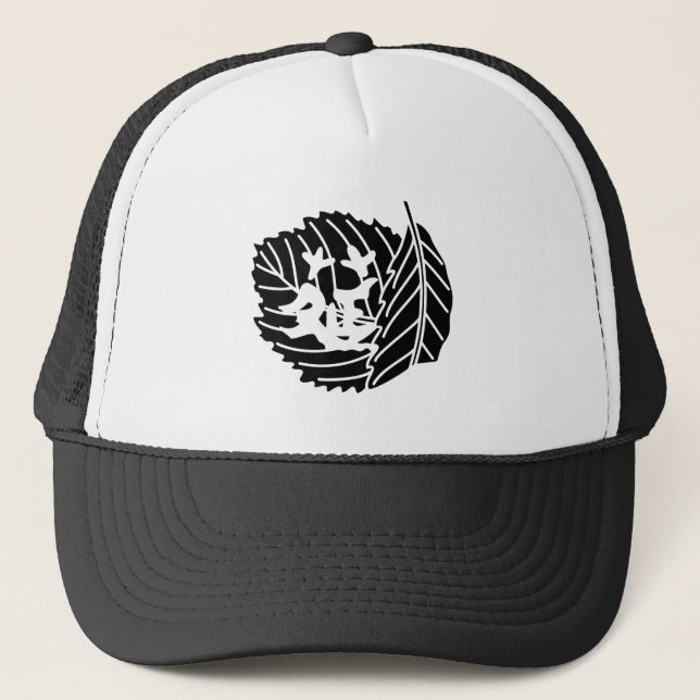 Folded oak leaf worm-eaten trucker hat (Front)