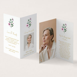 Folded Petunia Photo Funeral Prayer Card