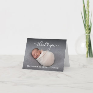 Folded photo baby thank you cards, script writing announcement