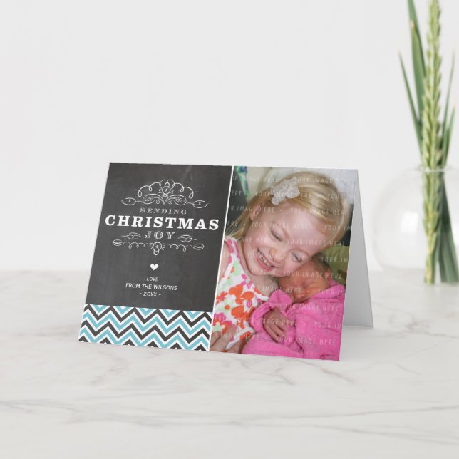 FOLDED PHOTO CHRISTMAS CARD vintage chalkboard (Front)