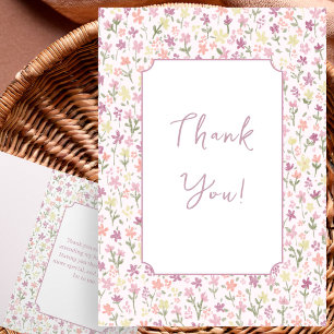 Folded Pink Flowers Baby Shower Thank You  Card
