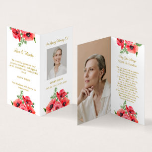 Folded Poppy Photo Funeral Prayer Card