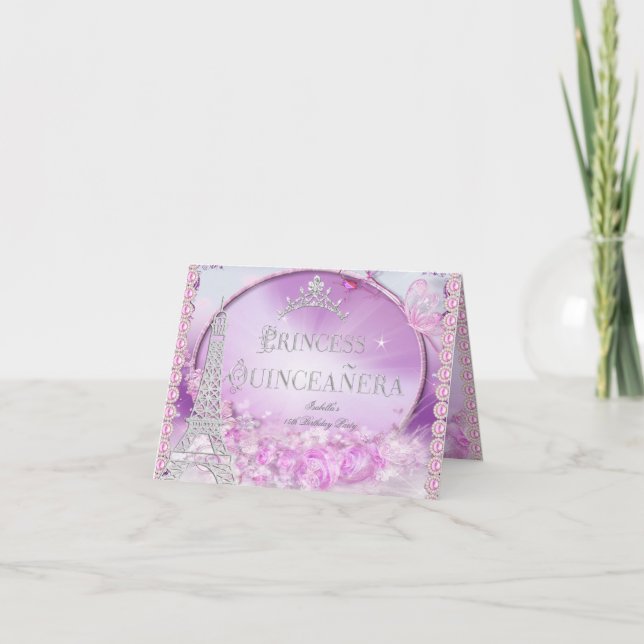 Folded Princess Quinceanera Magical Pink Purple Invitation (Front)