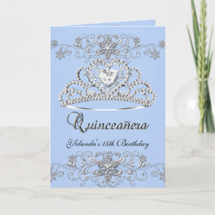 Folded Quinceanera Blue Glitter Tiara Photo Invitation