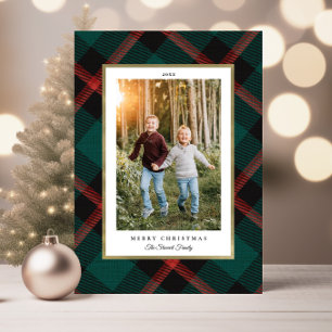 Folded Red and Green Plaid Photo Christmas Card