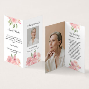 Folded Rose Photo Funeral Prayer Card