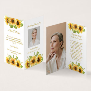 Folded Sunflower Photo Funeral Prayer Card