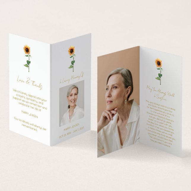 Folded Sunflower Photo Funeral Prayer Card (Inside and Outside)