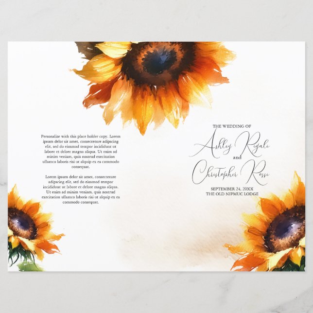 Folded Sunflower Wedding Program - Vintage (Front)