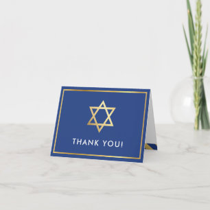 FOLDED THANK YOU bat mitzvah gold star royal blue Card