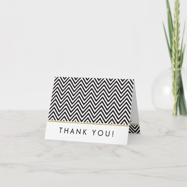 FOLDED THANK YOU bold chevron pattern black gold (Front)