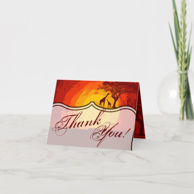 Folded Thank You Card African Safari Giraffe Sunse (Front)