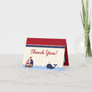 Folded Thank you Card Ahoy Nautical Whale Boat