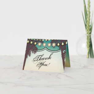 Folded Thank You Card Beach Sunset Palm Trees Stri