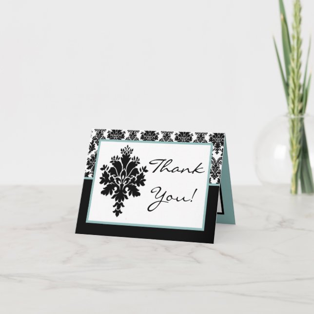 Folded Thank You Card Black Damask Lace (Front)
