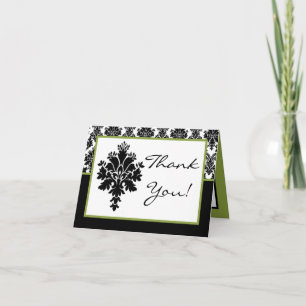 Folded Thank You Card Black Green Damask Lace
