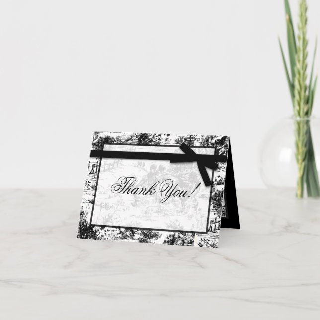 Folded Thank you Card Black White Toile Fabric (Front)