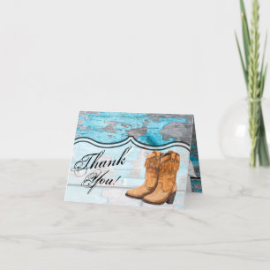 Folded Thank You Card Blue Wood Barn Door Boots