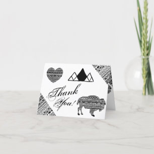 Folded Thank You Card Boho Buffalo Tribal Pattern
