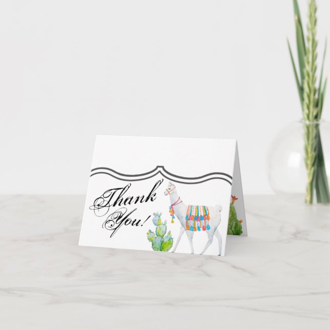 Folded Thank You Card Boho Llama Bohemian Cacti De (Front)