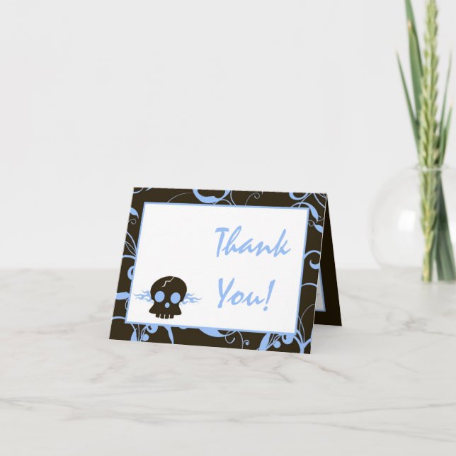 Folded Thank You Card Boy Blue Punk Skull Flame (Front)