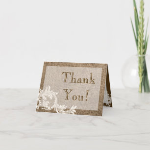 Folded Thank You Card Burlap Lace Country Western