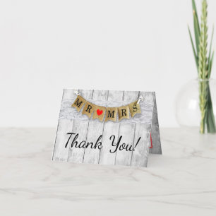 Folded Thank You Card Burlap Mr. and Mrs. Banner
