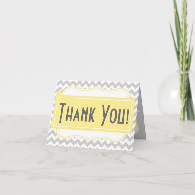 Folded Thank You Card Chevron Stripe Grey Yellow (Front)