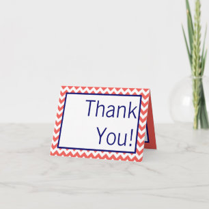 Folded Thank You Card Coral Navy Blue Chevron Name