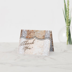 Folded Thank You Card country barn wood lace trim
