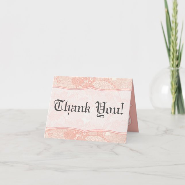 Folded Thank You Card Country Coral Lace Print Fab (Front)