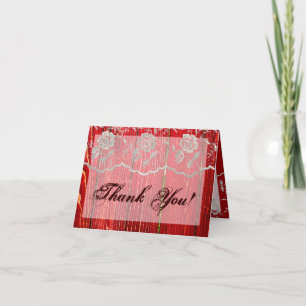 Folded Thank You Card Country Lace Red Wash Wood