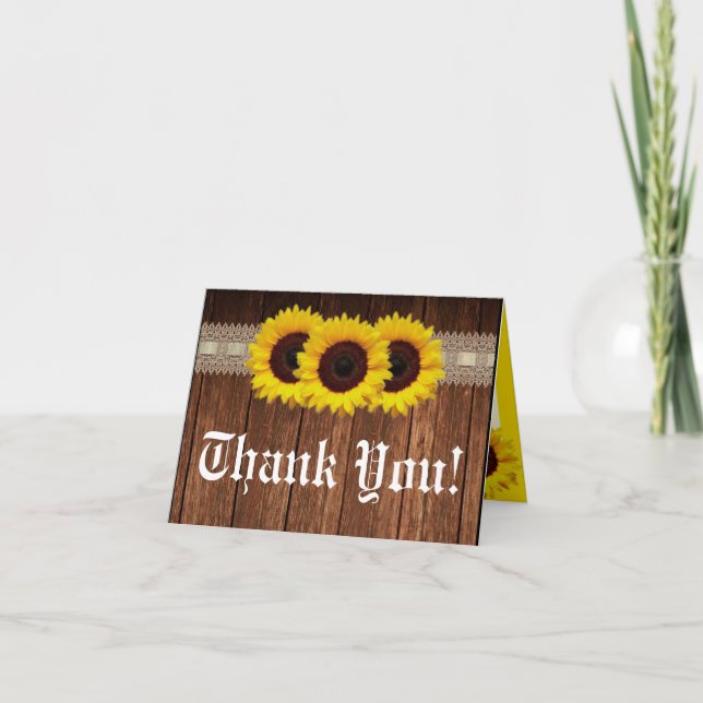 Folded Thank You Card Country Sunflower Wood Lace (Front)