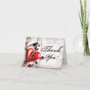 Folded Thank You Card Country Wood Key to my Heart