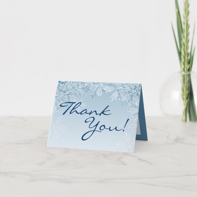 Folded Thank You Card Crystal Snowflakes Winter (Front)
