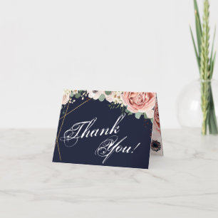 Folded Thank You Card Geometric Garden Rose Navy
