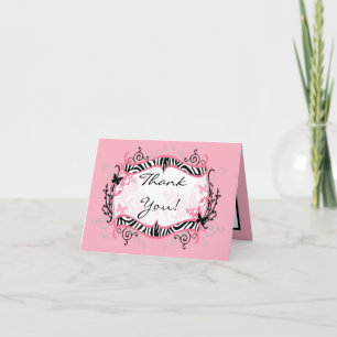 Folded Thank you Card Girly Butterfly Zebra Print