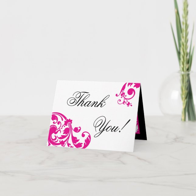 Folded Thank you Card Hot Pink Floral Filigree (Front)