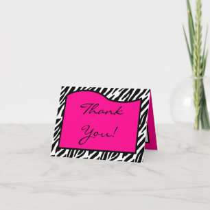 Folded Thank you Card Hot Pink Zebra Print