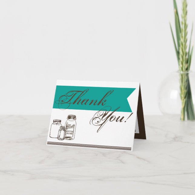 Folded Thank You Card Mason Jar Country Rustic Vas (Front)