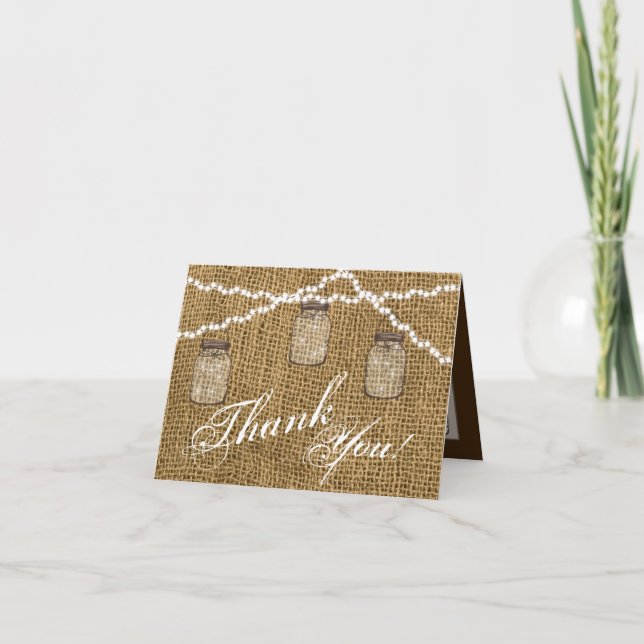 Folded Thank You Card Mason Jar String Lights Burl (Front)