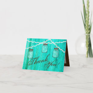 Folded Thank You Card Mason Jar String Lights Wood
