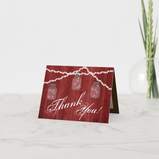 Folded Thank You Card Mason Jar String Lights Wood (Front)