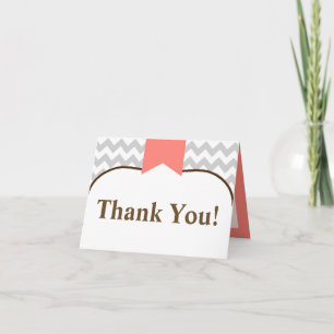 Folded Thank You Card Modern Chevron Stripe Coral