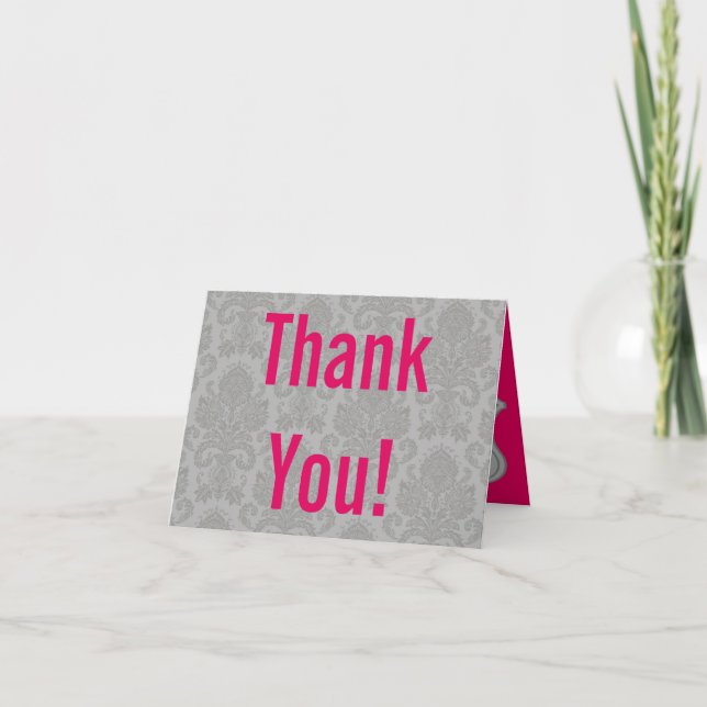 Folded Thank You Card Modern Grey Damask Lace Prin (Front)