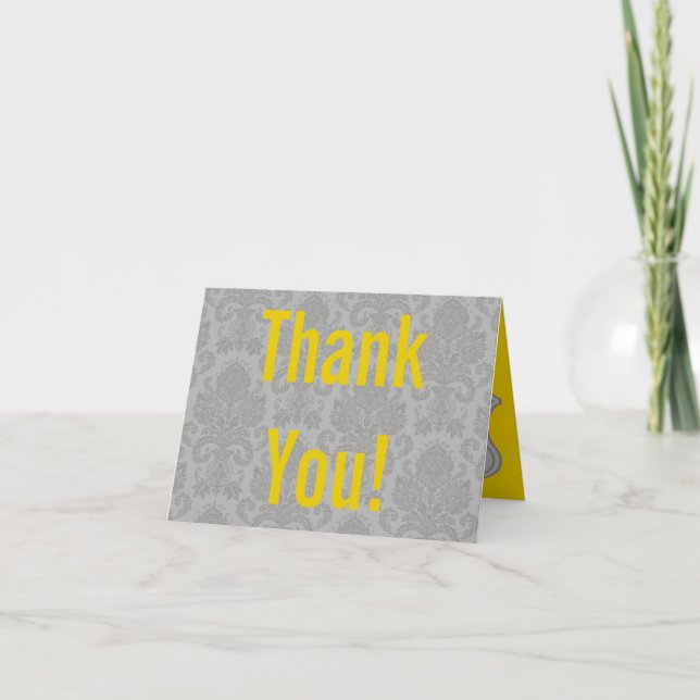 Folded Thank You Card Modern Grey Damask Lace Prin (Front)