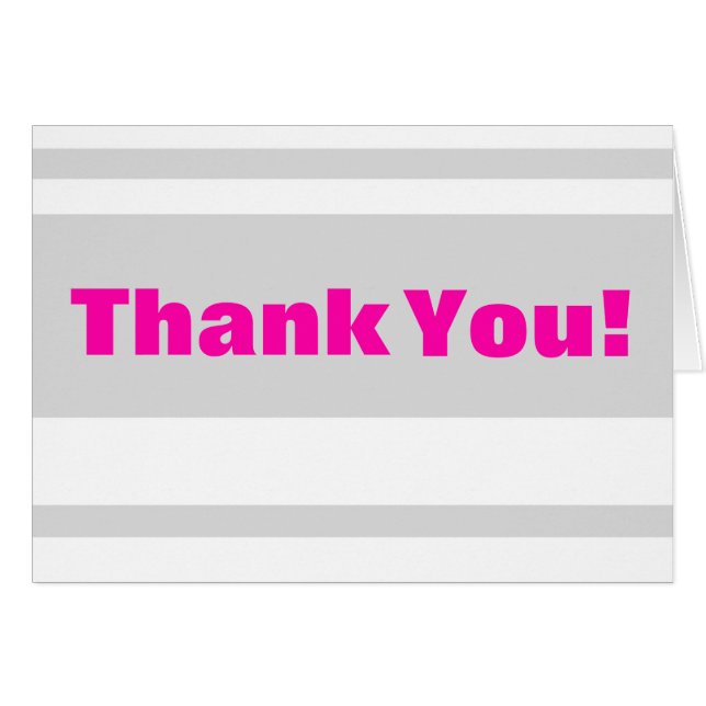 Folded Thank You Card Modern Neon Stripe Pink (Front Horizontal)